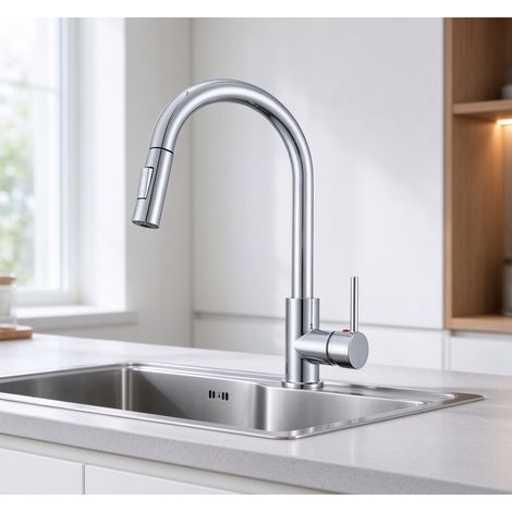 DUSCHPARADIES Küchenarmatur Ausziehbar Zink Messingkern KTW 360° Drehbar 2 Strahlarten Hochbogen Spültischarmatur Wasserhahn Küche Chrom (1/5)