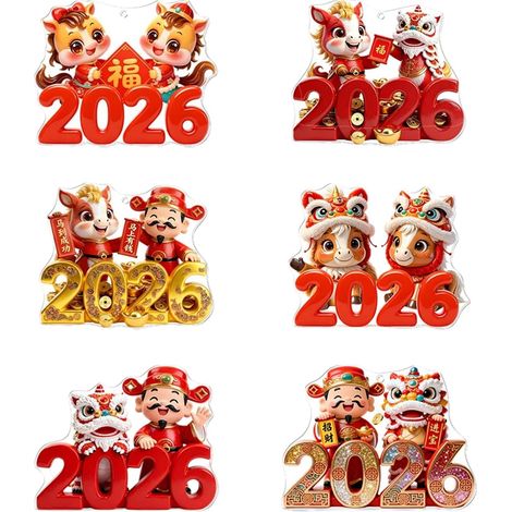Pendentif Année Du Cheval,Lot de 6 Décorations Saisonnières en Acrylique 2D Charme Porte-Clés Nouvel An - Pour Escalier Mur Jardin Salon Bureau Chambre Camions Portefeuilles Sacs À (1/5)