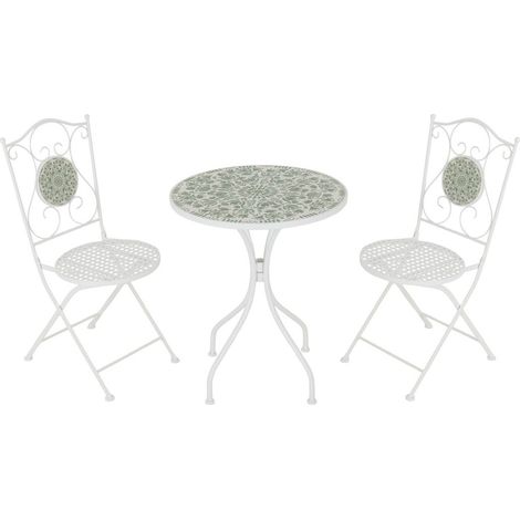 Ferne Patio Dining Set - L60 x W71 x H60 cm - White/Green Leaf