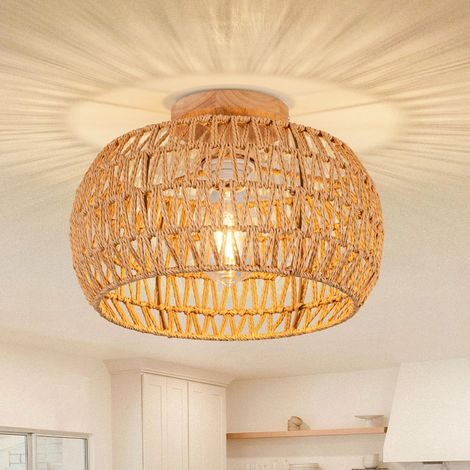 Boho Rattan Ceiling Light E27, Handwoven Pendant Light without Bulb, Decorative Ceiling Lamp for Bedroom, Kitchen and Living Room (1/5)