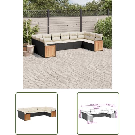 The Living Store 10-tlg. Garten-Sofagarnitur mit Kissen Schwarz Poly Rattan - Gartensofas - Outdoor Möbel - Lounge Set - Rattan Gartenmöbel - Gartenlounge (1/3)