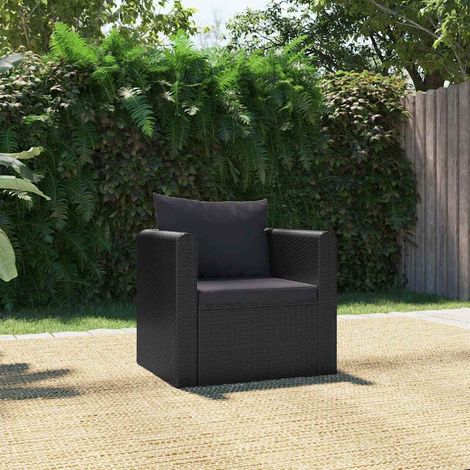 vidaXL Fauteuil avec coussins Résine tressée Noir (1/5)