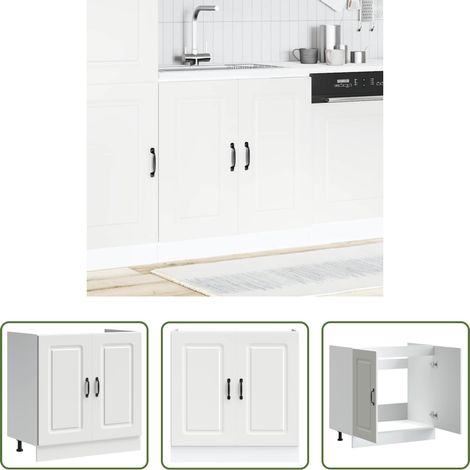 vidaXL Bois d'ingénierie - Meuble bas pour évier Kalmar blanc 80x46x81,5cm bois ingénierie (1/5)