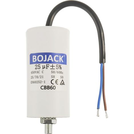 25uF 450V Condensateur Demarrage Moteur 42x83mm Condensateur de Travail pour Moteur avec fil de taille M8 avec écrou Compatible avec la plupart des moteurs. (1/5)