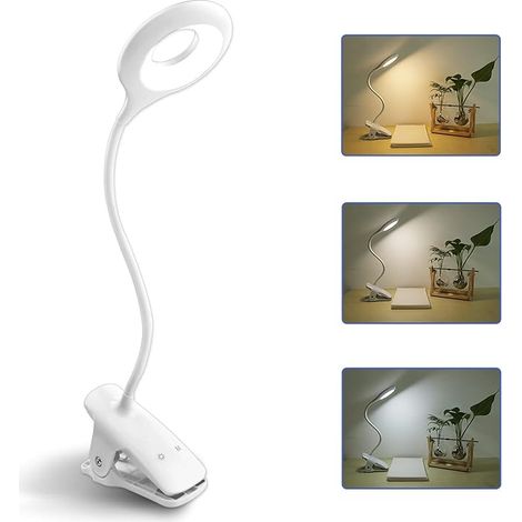 White Rechargeable Cordless LED Desk Lamp, 3 Colors and 3 Adjustable Intensities, Touch Bedside Lamp (1/5)