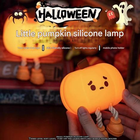 Lampe de bureau en silicone en forme de citrouille triste pour Halloween, veilleuse d'ambiance, protection des yeux, cadeau (1/5)