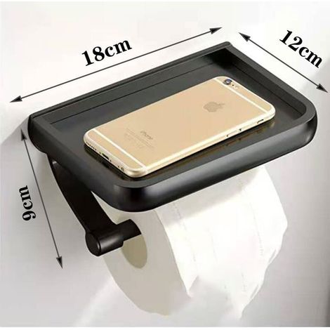 Enowelir Porte Rouleau De Papier Toilette Avec Etagère Pour Salle De Bain Et Cuisine Noir (1/4)