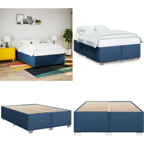 Cama sin colchón tela azul 140x190 cm - Cama azul - Cama tela
