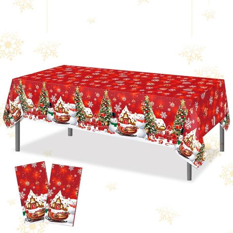 Weihnachts-Tischdecke 2 Stück 130x220cm Rot Einweg Wasserdicht Weihnachtsmotiv