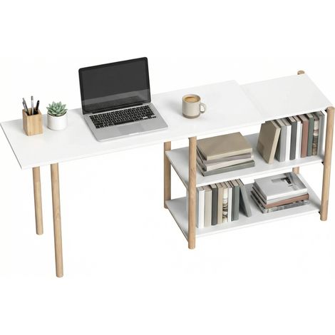 HOMCOM Scrivania per Computer con Ripiani, Bianco e Rovere (1/5)
