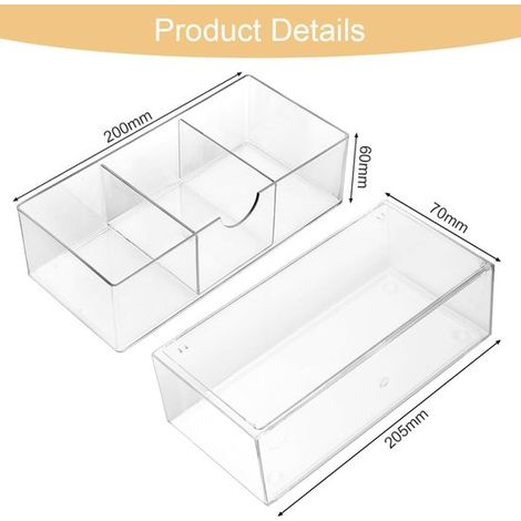 Quadratischer Wattestäbchenhalter kleiner Schubladenorganizer 3-teiliger Wattebauschbehälter mit Acryldeckel Schubladenorganizer für Ohrringe (1/5)