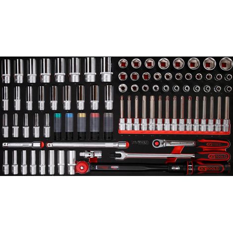Ks Tools – Module de douilles 1/2' 86 pcs – Largeur 750 mm – Longueur 388 mm – Résistant aux hydrocarbures – Pour servantes d'atelier (1/2)
