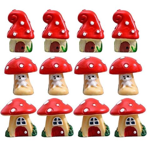 Lot de 12 mini champignons décoratifs, statues miniatures de champignons, figurines de champignons de dessin animé-3X2CM (1/2)