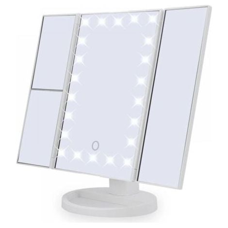 Miroir de Maquillage, Miroir Grossissant Triptyque avec 22pcs LED, Miroir Lumineux 10X/3X/2X avec Ecran Tactile, Alimentation Double, Rotation Réglable à 180 ° (1/5)