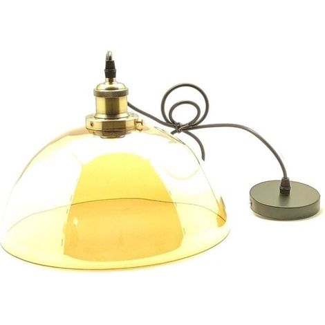 Lustre Vintage Tulipe Demi-sphère Cristal Ambre