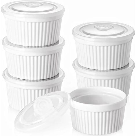 Ramequin Lot de 6, Moules à Pâtisserie en Porcelaine, Ramequin pour Creme Brulee & Muffin & Gâteau, Moules à Soufflés & Pudding, Mini Bols à Glace, Sauce, Fruit, Collation,235ML