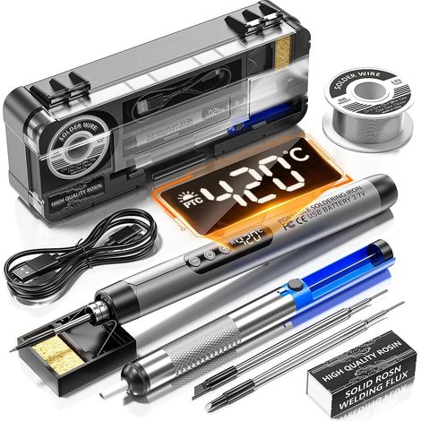 Fer à Souder Sans Fil, Température Réglable 200-450°C avec écran LCD, Recharge USB Electronique de Precision avec 3 raccords soudés, Soudure et DIY-1 (1/5)