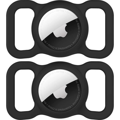 Collier Airtag pour chien, DLENP Air Tag Protection Chat Airtag Collier pour chien, Silicone AirTags GPS Tracking Accessoire (pack de 2 (noir/noir)) (1/4)