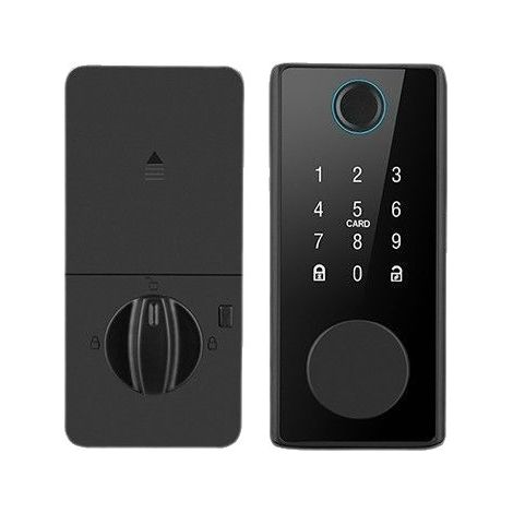 Serrure de porte électronique Tuya avec pêne dormant, serrure à empreinte digitale, entrée sans clé et télécommande (1/4)