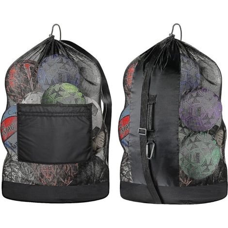 Sac à ballons extra large, sac à ballons de football en filet, bandoulière réglable et portable, convient aux entraîneurs, aux adultes et aux enfants. (1/5)