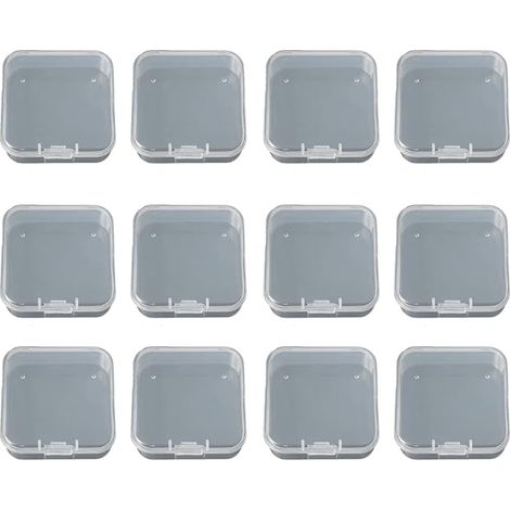 Lntyq 12 pcs de boîtes de rangement carrées en plastique transparent avec couvercles, pour les perles, les bouchons d'oreille et d'autres petits objets (5.5 x 5.5 cm)