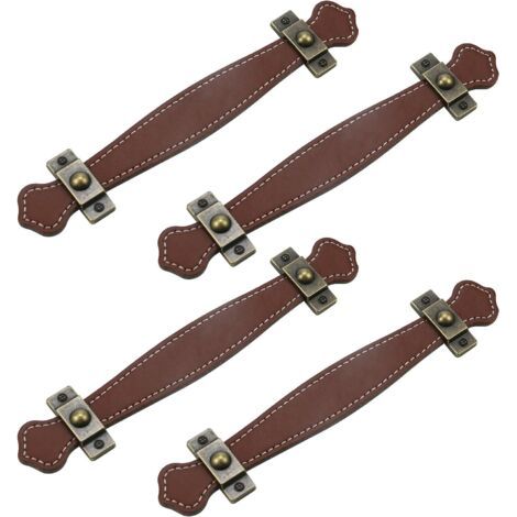 4pcs tiroir en cuir antique tire des boutons de valise en cuir marron sans vis (1/4)