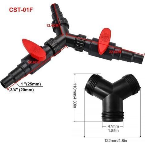 3-Wege-Verteiler 20/25 mm – Y-förmiger Splitter-Adapter für Gartenschläuche, Teichpumpen, verstellbarer ABS-Anschluss (1/4)