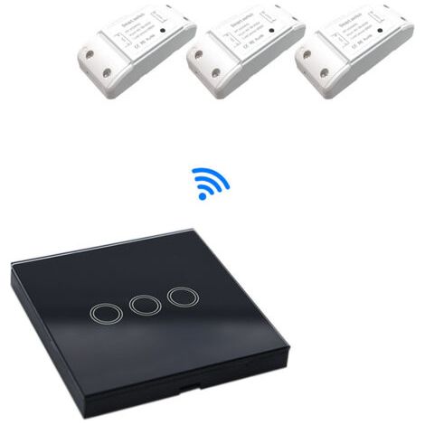 royaluxe -Télécommande et émetteur mural pour motorisations – Interrupteur tactile sans fil – 1 émetteur + 3 récepteurs RF – Installation facile (1/5)