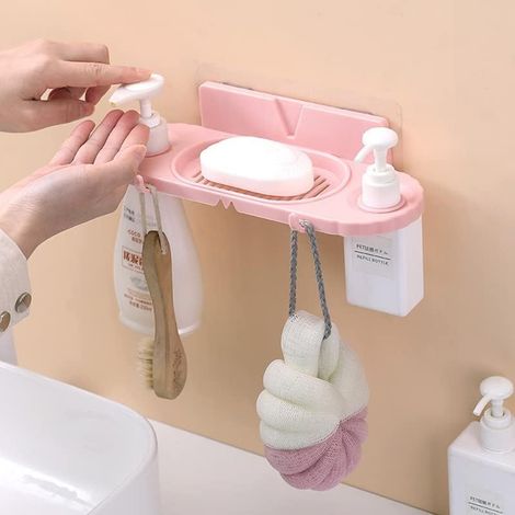 Wandmontierter Seifenablagenhaken, rechteckiger Abfluss, Aufbewahrungshalter für Badflüssigkeiten, geeignet für Badezimmer, spurenlose Toilettenablage, bohrfrei, A-Sunny (1/4)