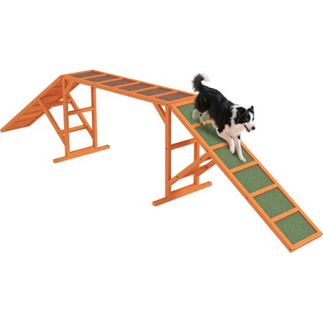 Rampe d'agilité pour chien, parcours d'obstacles, antidérapante, résistante aux intempéries, en bois, 335 x 55 x 60 cm, orange