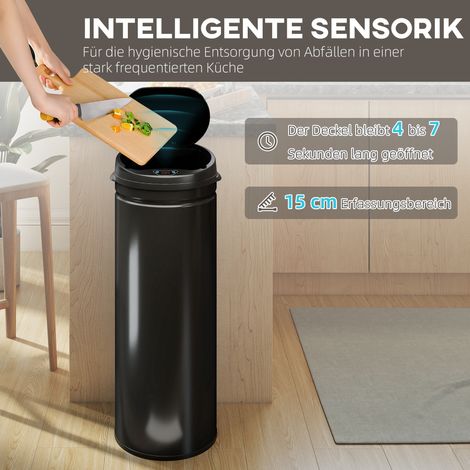Poubelle intelligente 50L en acier inoxydable, couvercle à fermeture silencieuse et capteur sans contact, idéale pour une cuisine propre et hygiénique. (1/4)