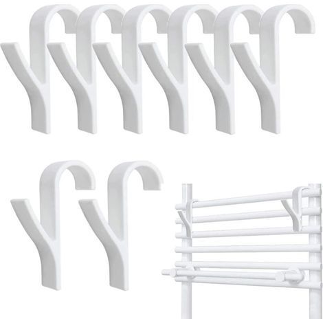 Lot de 8 Crochet pour Radiateurs, Porte serviette salle de bain, Radiateur Sèche-serviettes, crochet porte serviette pour radiateur, crochet seche serviette (Blanc) (1/4)