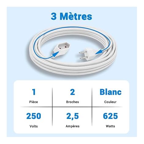 Power Extension Cords, Flat Type C Plug to Euro Plug, Power Cables for TVs, Monitors, Computers, Game Consoles, Lamps, Projectors (3 Meters) (1/4)
