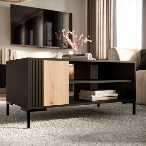 Table basse 100 x 55 cm noir et bois Polo (1/4)