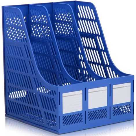 Porte-revues, Organisateurs De Bureau avec 3 Compartiments, Boîte Porte-Documents Bleue pour Bureau, Espace De Travail à Domicile (1/5)