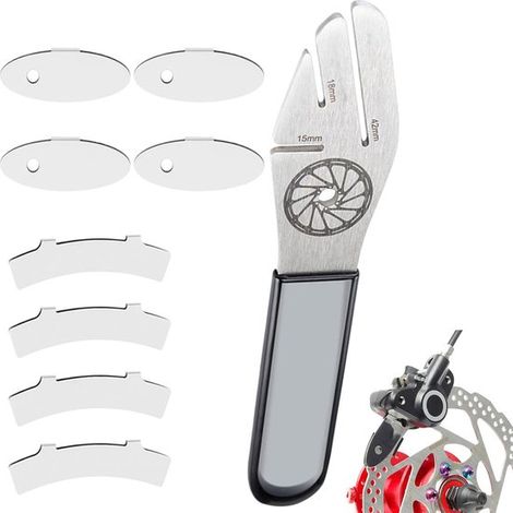 Attrezzo per l'allineamento dei freni a disco, chiave di regolazione dei freni per bicicletta, regolatore di gioco con 8 pastiglie freno. Pezzo di ricambio per bici da corsa, scooter, ecc. (1/5)