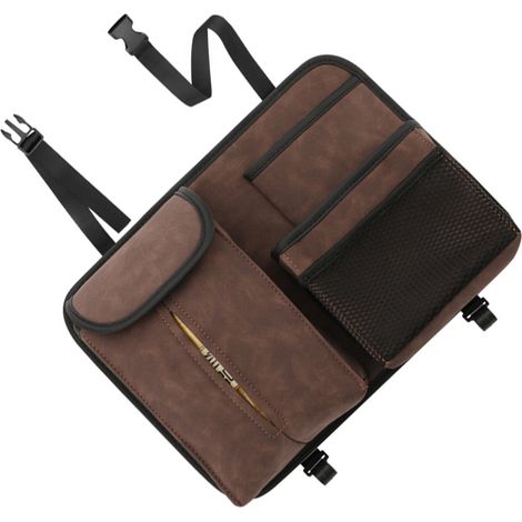 Hängende Aufbewahrungstasche für den Autositz, brauner Wandorganizer aus PU-Leder mit Haken, Taschentuchhalter, praktisches Autozubehör (1/5)