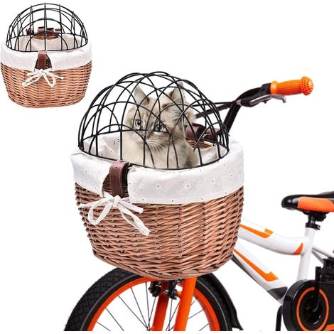 Panier Vélo Chien Osier Tressé Avant Panier Animal Transport pour Chien Chiot Chat (1/5)