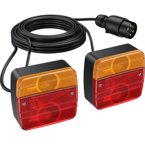 Kit de Feux Arrière Câblé pour Remorques de Voiture, Câble de 7,5 m, prise 7 Broches Éclairage de Remorque Homologué pour la Circulation Routière, Feu Arrière (1/5)