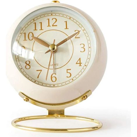 Reloj despertador analógico con luz nocturna, alarma sonora y de tono que aumenta gradualmente, sin tictac, silencioso, funciona con pilas (blanco)