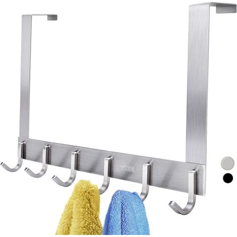 Sobre el gancho de la puerta, FLE 6 ganchos de soporte para colgar ropa, abrigos, toallas, bolsos y vestidos, fabricados en acero inoxidable SUS 304 de alta resistencia. (1/5)