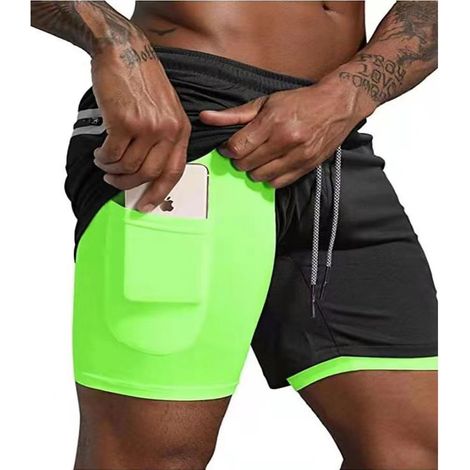 Short de sport d'été à séchage rapide de 10 cm, noir avec doublure fluorescente (1/5)