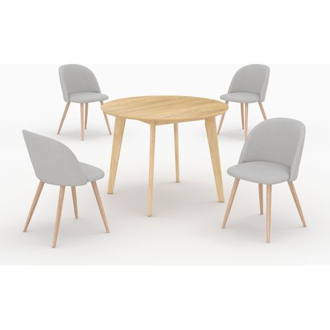 Mesa y sillas Réno para 4 personas de tela topo y madera