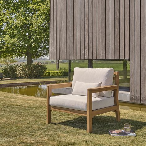 Fauteuil de jardin en teck massif avec coussins (1/5)