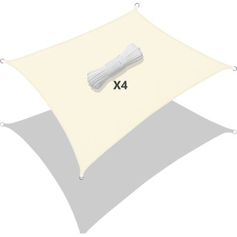 VOUNOT Sun Shade Sail Waterproof Rectangler Sail Canopy With Mounting Ropes 3x2m, Beige