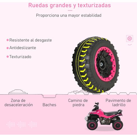Moto tout-terrain à quatre roues pour enfants, avec lumières, effets sonores et un grand siège, convenant aux enfants de 18 mois et plus, mesurant 67,5 x 38 x 44 cm, disponible en rose et noir. (1/4)