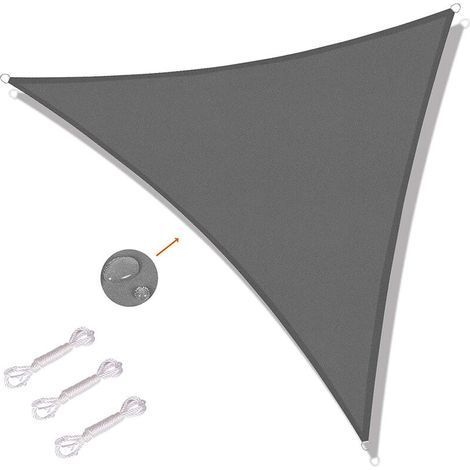 Voile d'ombrage triangulaire 5 x 5 x 5m – Toile imperméable – Protection UV – Installation sécurisée avec cordes – Gris (1/5)