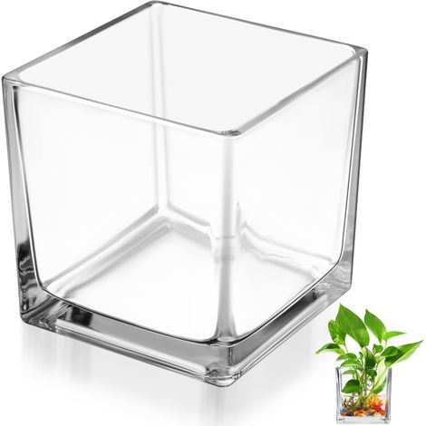 Vase en Verre Transparent Carré 10 X 10 Cm, Pot Hydroponique pour Fleurs, Décoration Table Mariage et Espace Bureau (1/5)