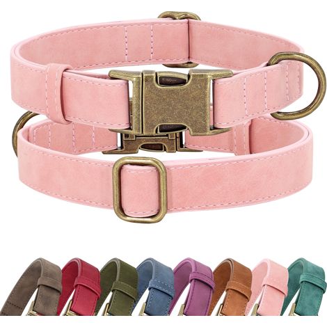 Collier pour chien en cuir PU souple, collier élégant à ouverture rapide, collier réglable facile à nettoyer, rose. (1/5)