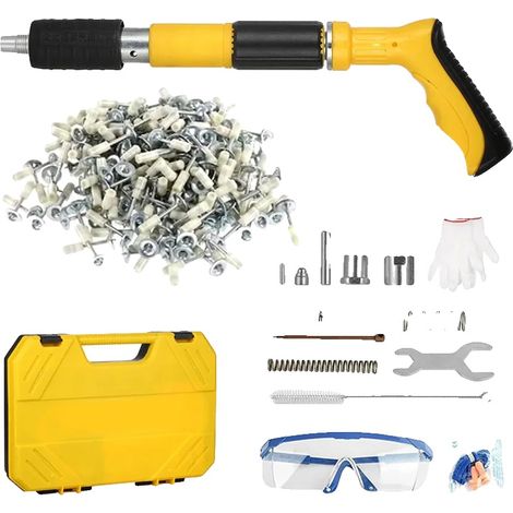 Mini Pistolet à Clous, Puissance Réglable, Fonctionnement Silencieux, Pistolet à clous jaune+100 clous+Boîte à outils (1/2)